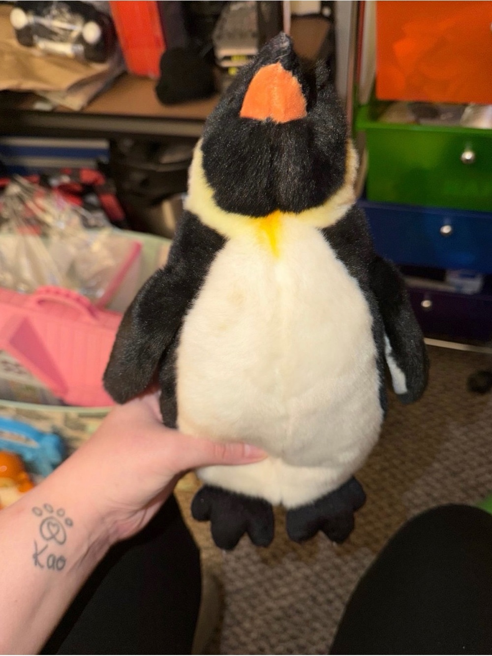 Plush Penguin Soft Toy - Black, White & Orange